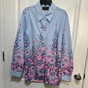 Bold Patterns womens Shirt by Bob Mackie - Blue and Pink